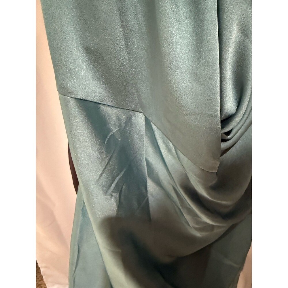 HELLO MOLLY Dress Womens XL Sage Green Drape Cowl Halter Mini Party - Picture 2 of 8